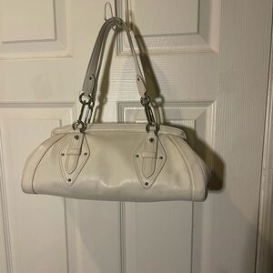COLE HAAN TRINITY Baguette style Leather White Satchel silver tone hardwares.